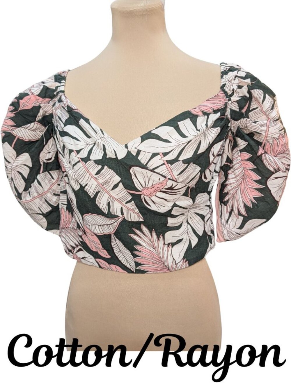 Gianni Bini Tropical Puff Sleeve Palm Print Crop Top